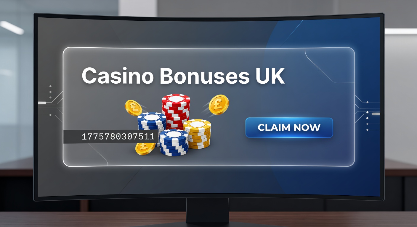 Vibrant display of various casino bonus promotions on a digital screen, highlighting free spins and welcome packages for UK players
