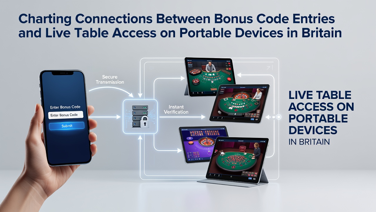 Mobile device displaying casino app with bonus code entry screen connected to live table options