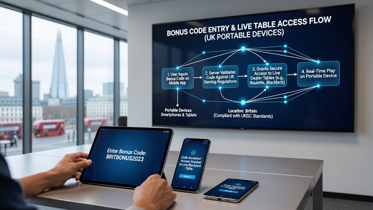 Tablet screen showing live dealer table accessed via mobile app after bonus code redemption