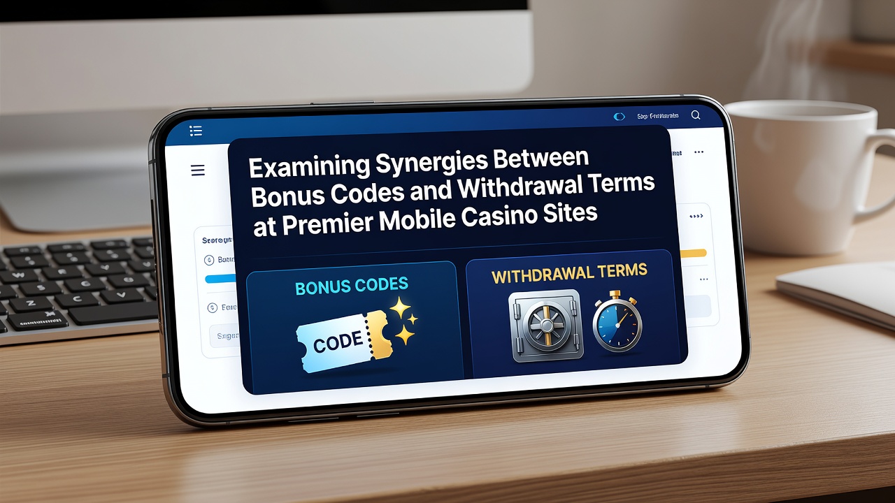 Mobile casino screen displaying bonus code entry alongside withdrawal terms and conditions