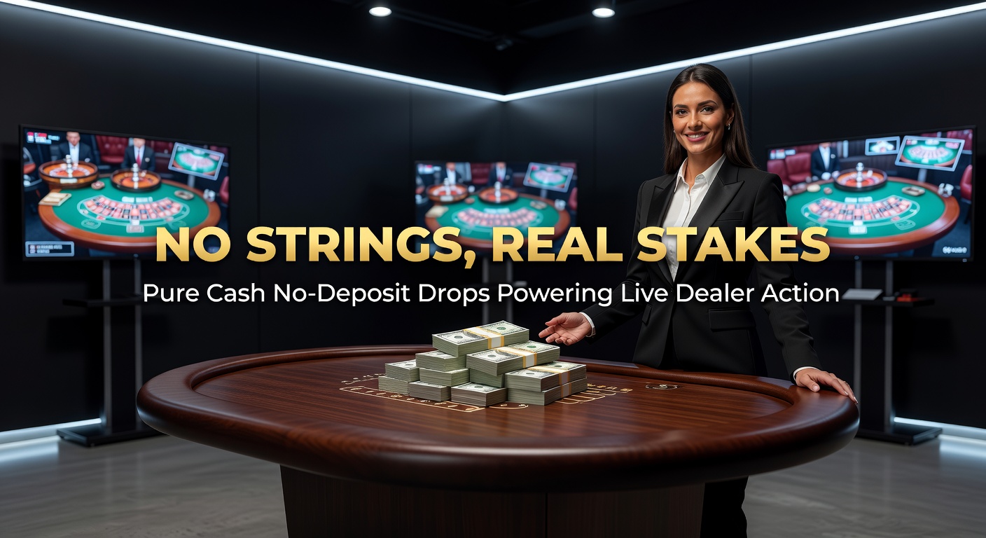 Vibrant live dealer table with chips and cards under spotlights, symbolizing high-stakes action powered by no-deposit cash