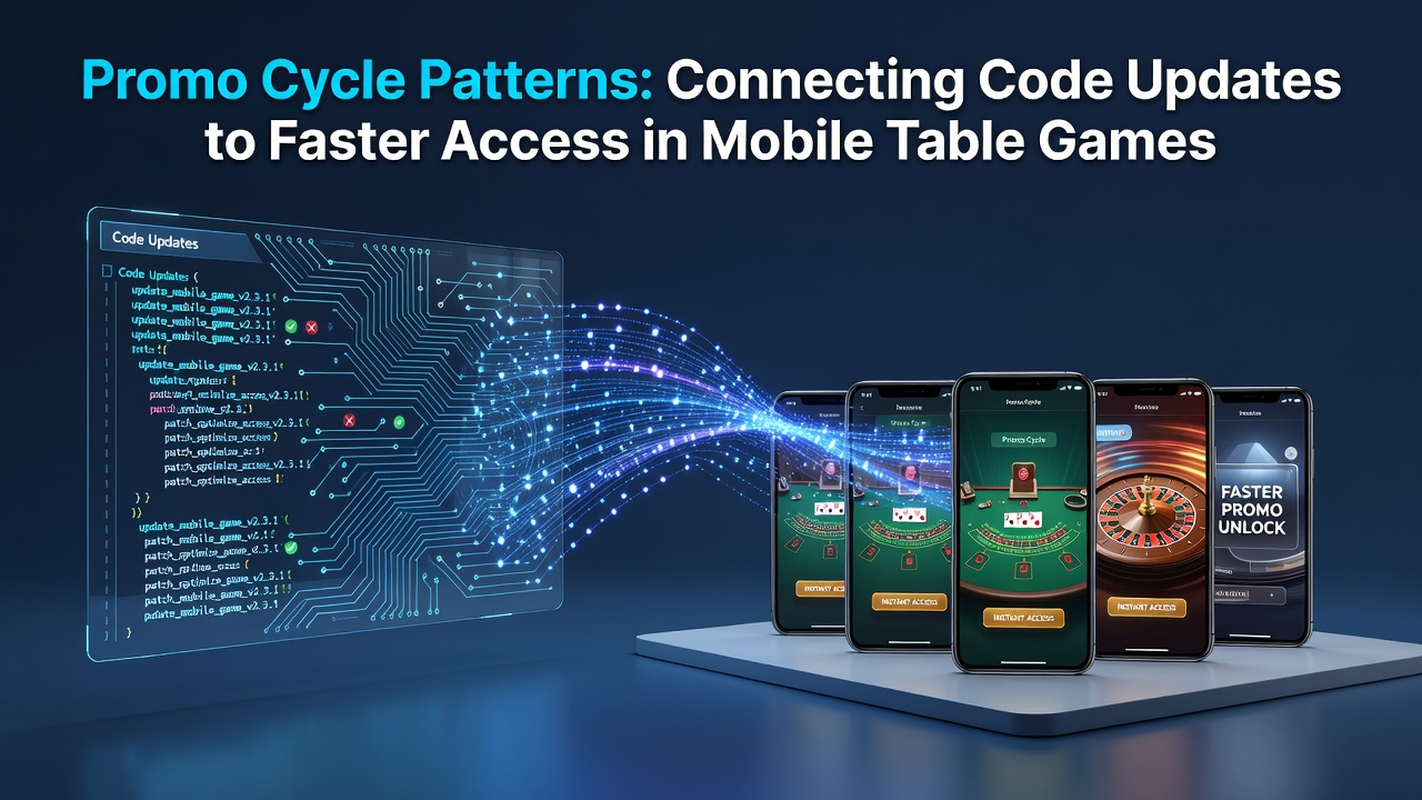Mobile table game interface displaying active promo code integration on a tablet screen