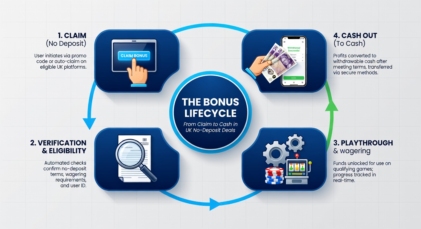 Detailed flowchart depicting the progression from bonus claim, through wagering and verification, to successful cash withdrawal on a casino platform