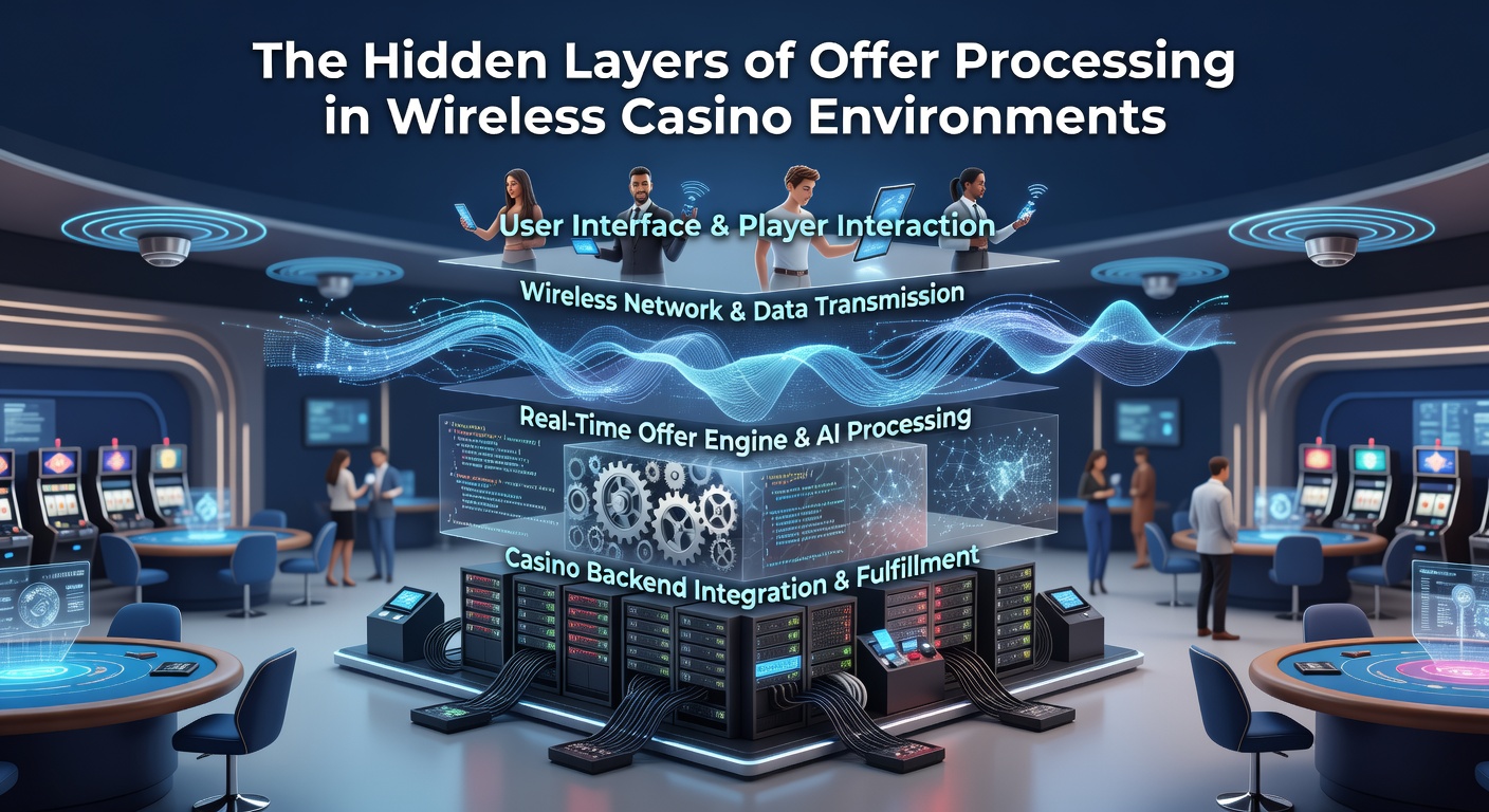 Detailed diagram showing backend layers of offer processing in wireless casino platforms including servers and verification nodes