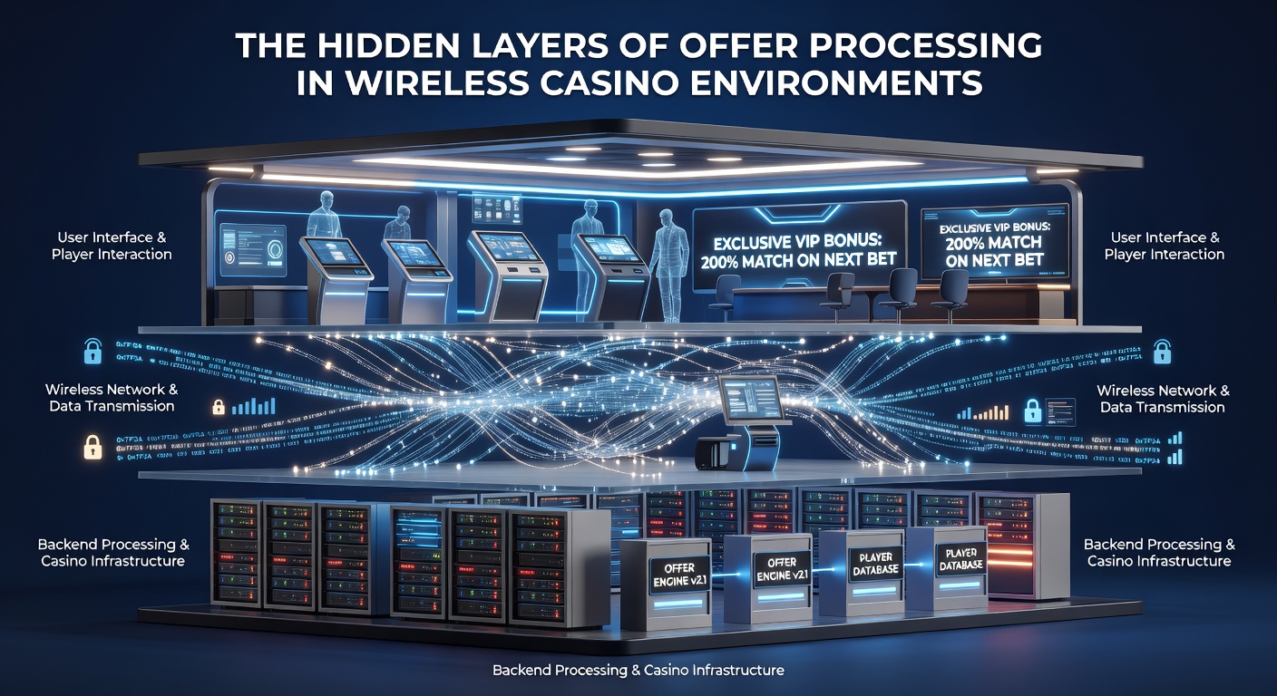 Illustration of real-time monitoring dashboards tracking offer processing flows in wireless casino networks