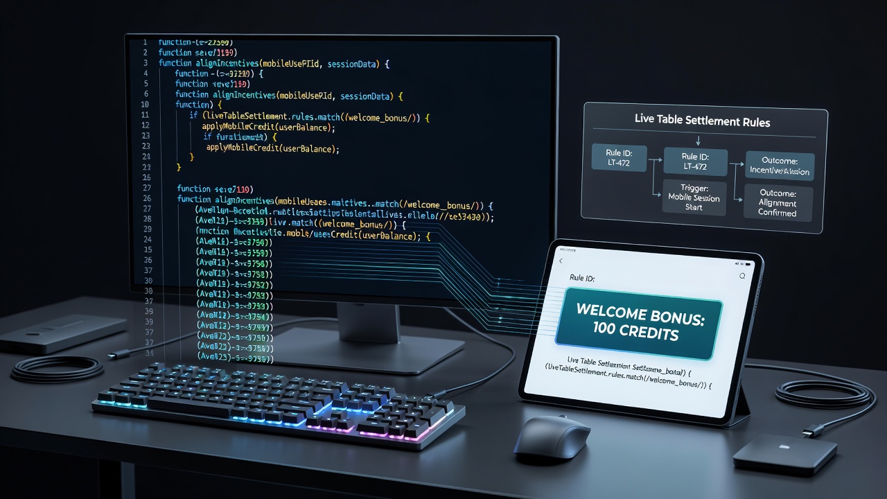 Backend flowchart illustrating code sequence matching for mobile bonuses and live dealer payouts